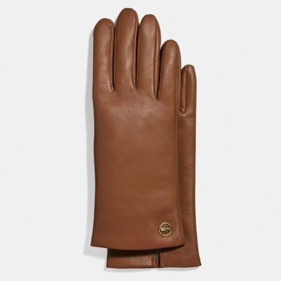 Coach Horse And Carriage Plaque Leather Tech Gloves 6 1/2 - Picture 1 of 2